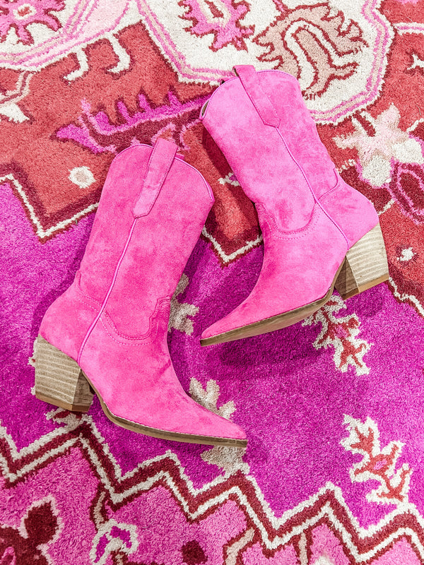 Pink Suede Cowgirl Boots