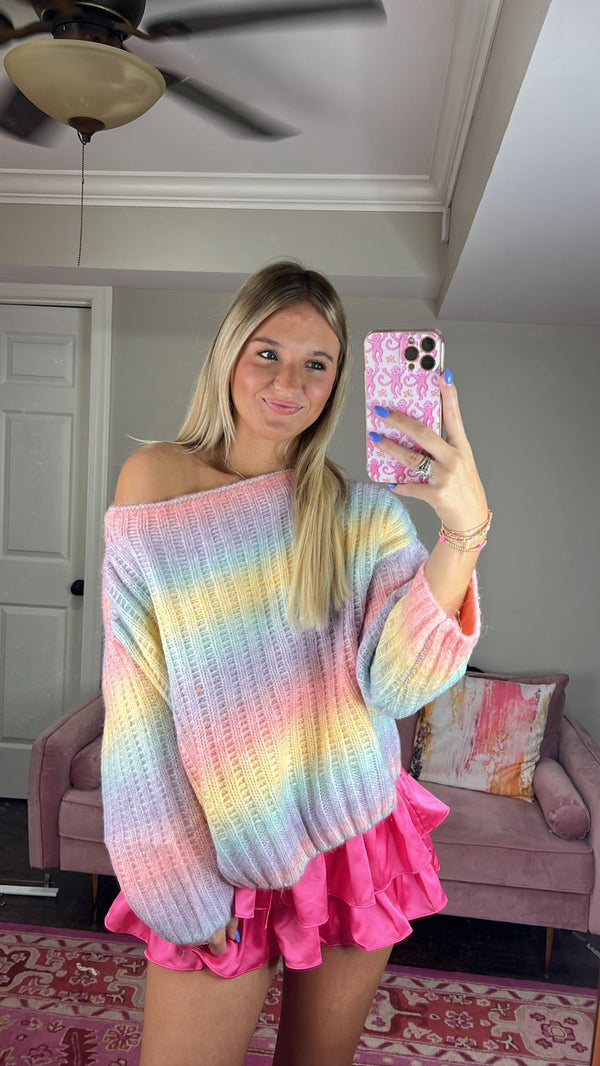 Rainbow Off The Shoulder Sweater