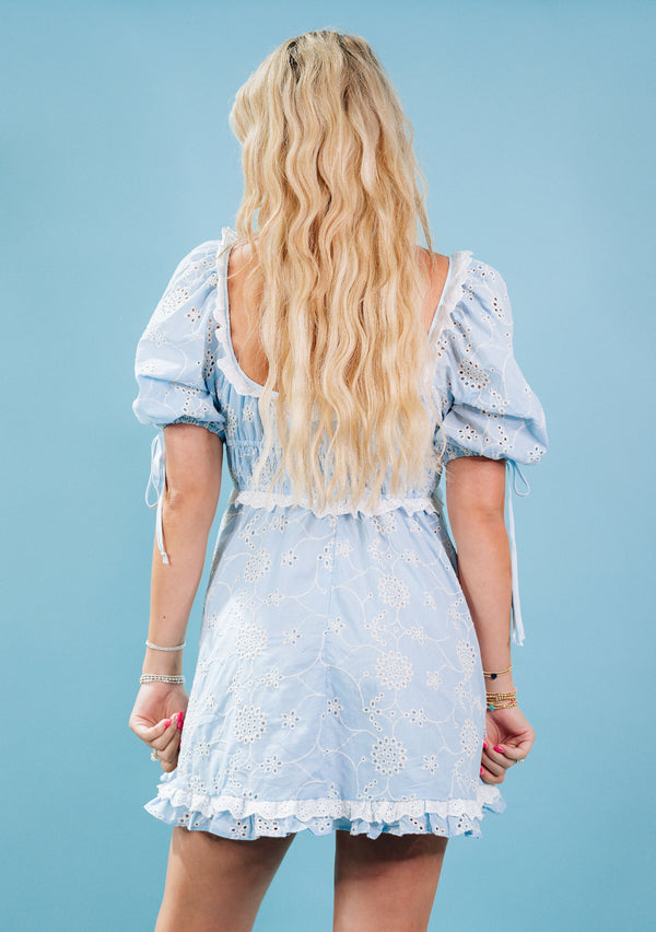 Blue Eyelet Mini Dress