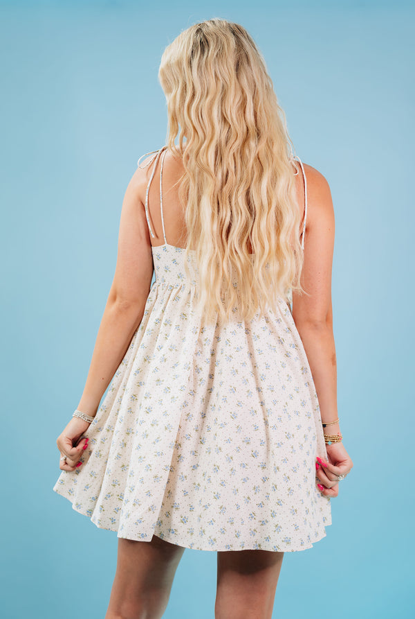 Dainty Floral Bow Mini Dress