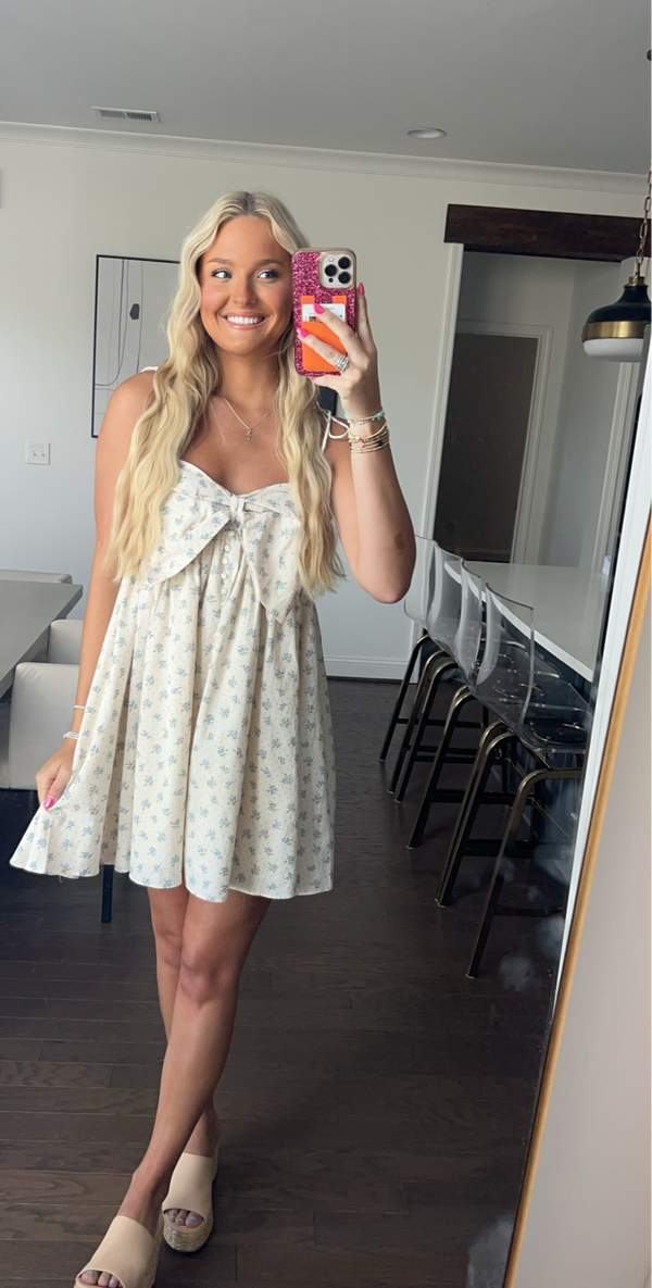 Dainty Floral Bow Mini Dress