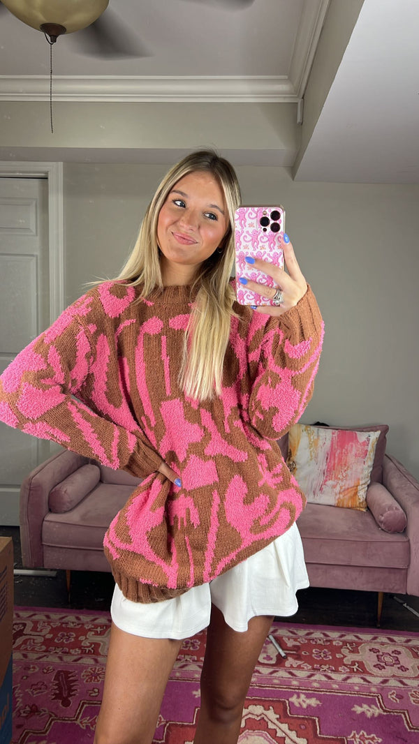 Pink & Brown Animal Print Sweater