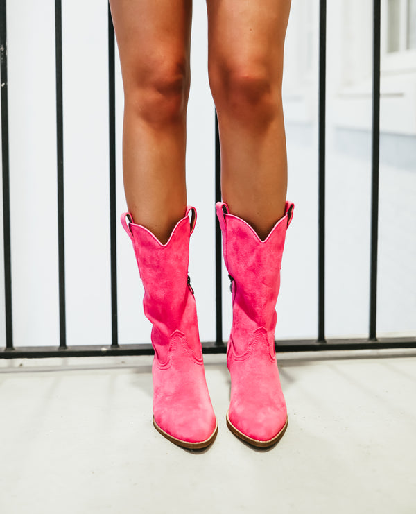 Pink Suede Cowgirl Boots